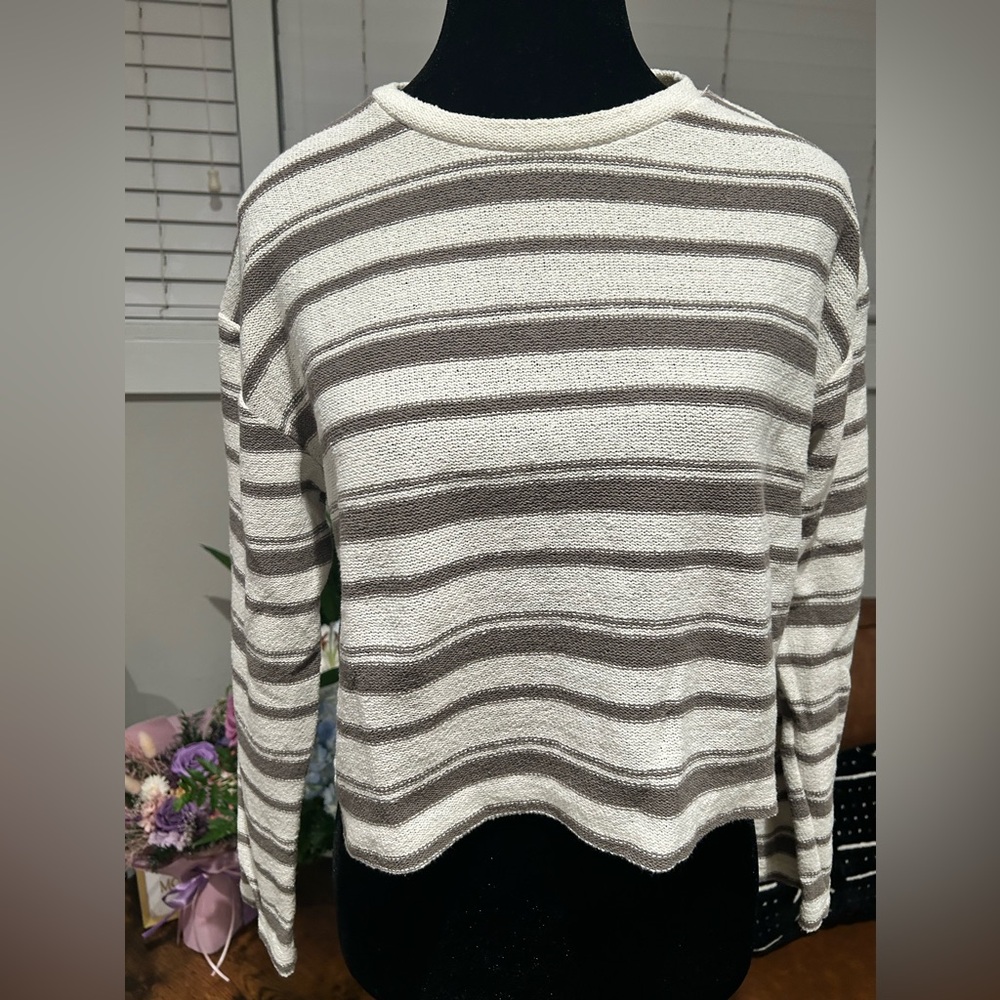 Zara Cream and Gray Knit Sweater